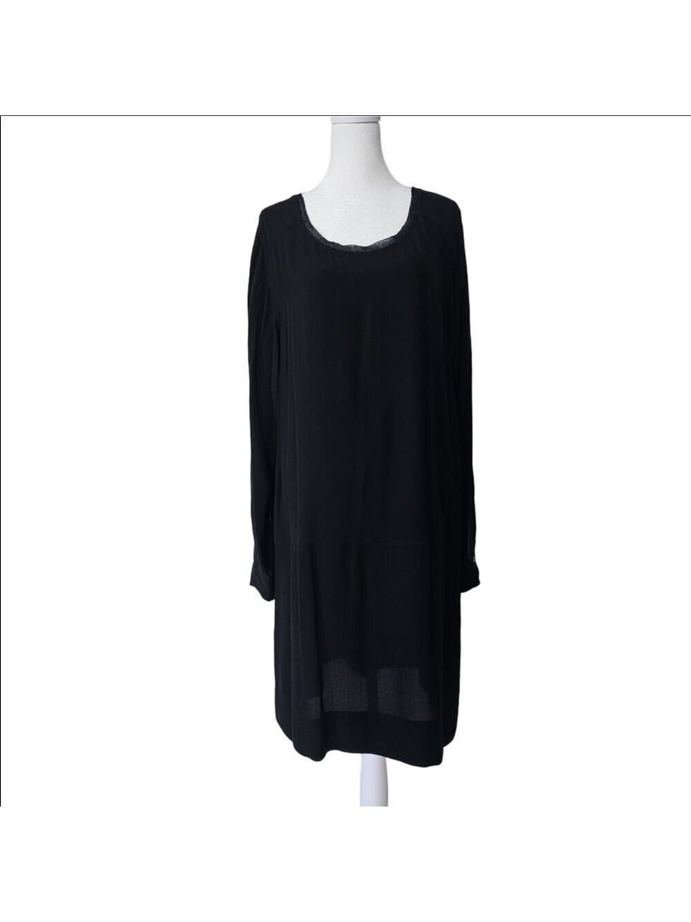 Eileen Fisher Black Long Sleeves Silk Shift Dress Size L